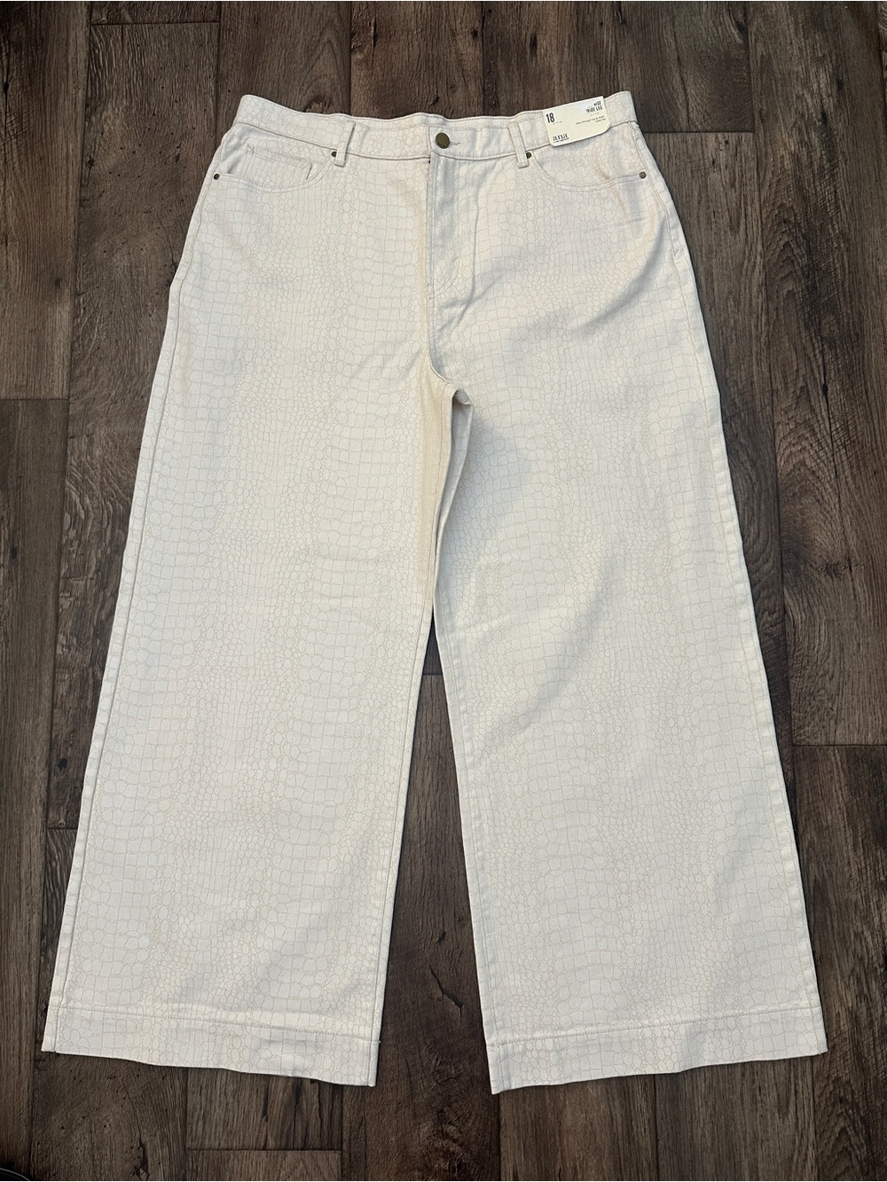 ana High Rise Wide Leg Pants 100% Cotton Women’s Size 18 Ivory Croc